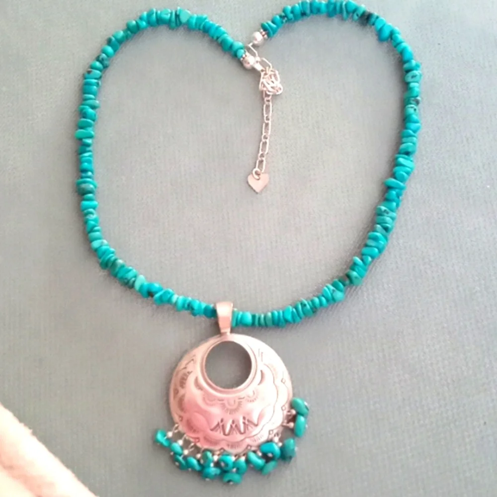 CAROLYN POLLACK STERLING SILVER AND TURQUOISE NECKLACE - Picture 1 of 11